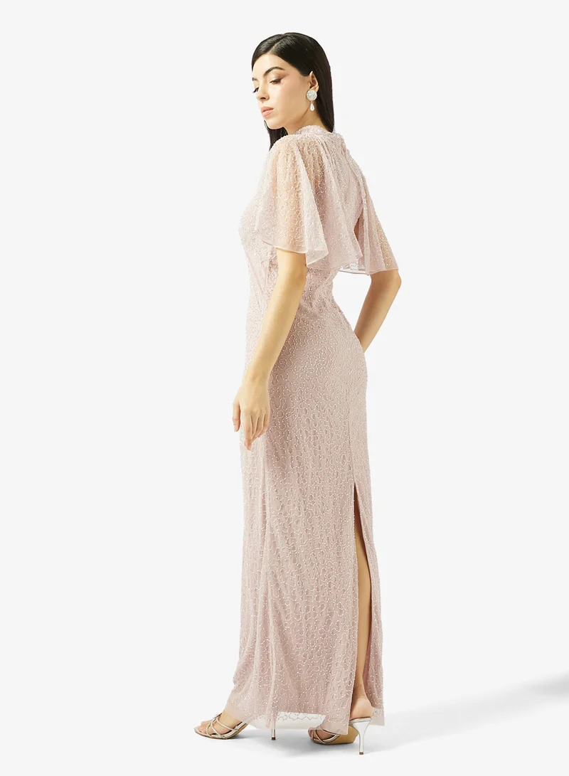 Amelia Rose Embellished  High Neck Maxi Dress